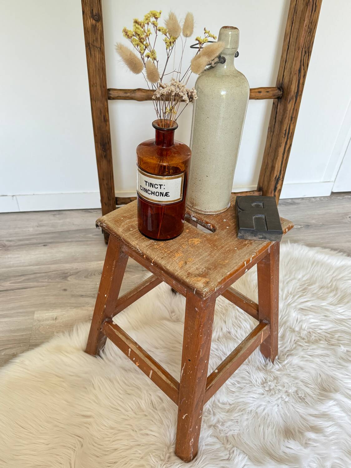 Old wooden painter's stool