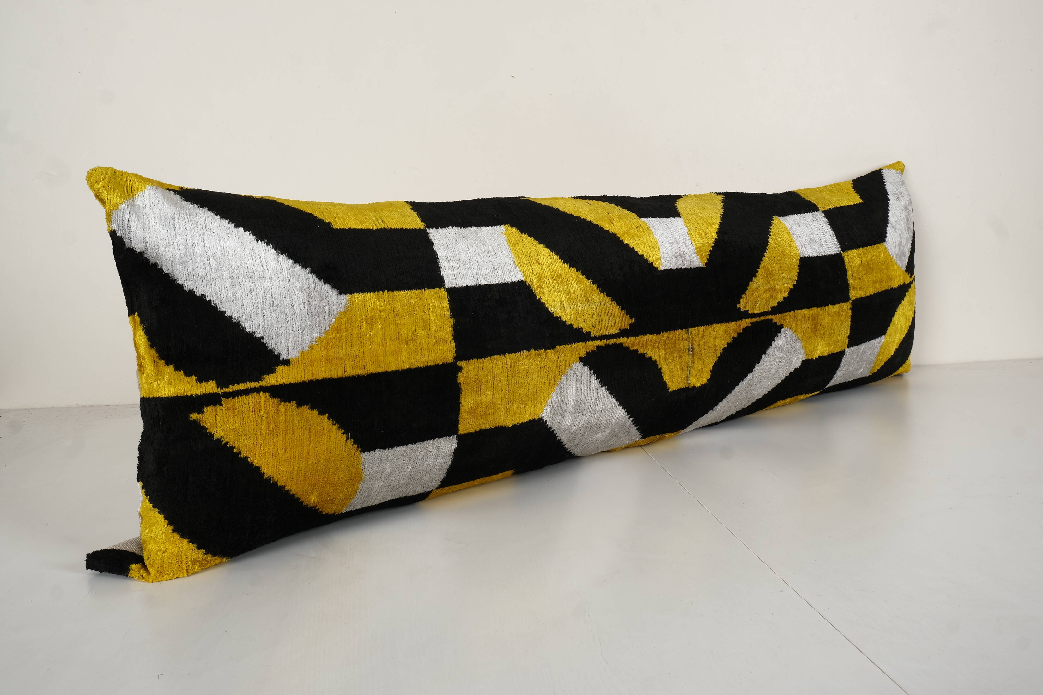 Yellow ikat velvet bedding pillow