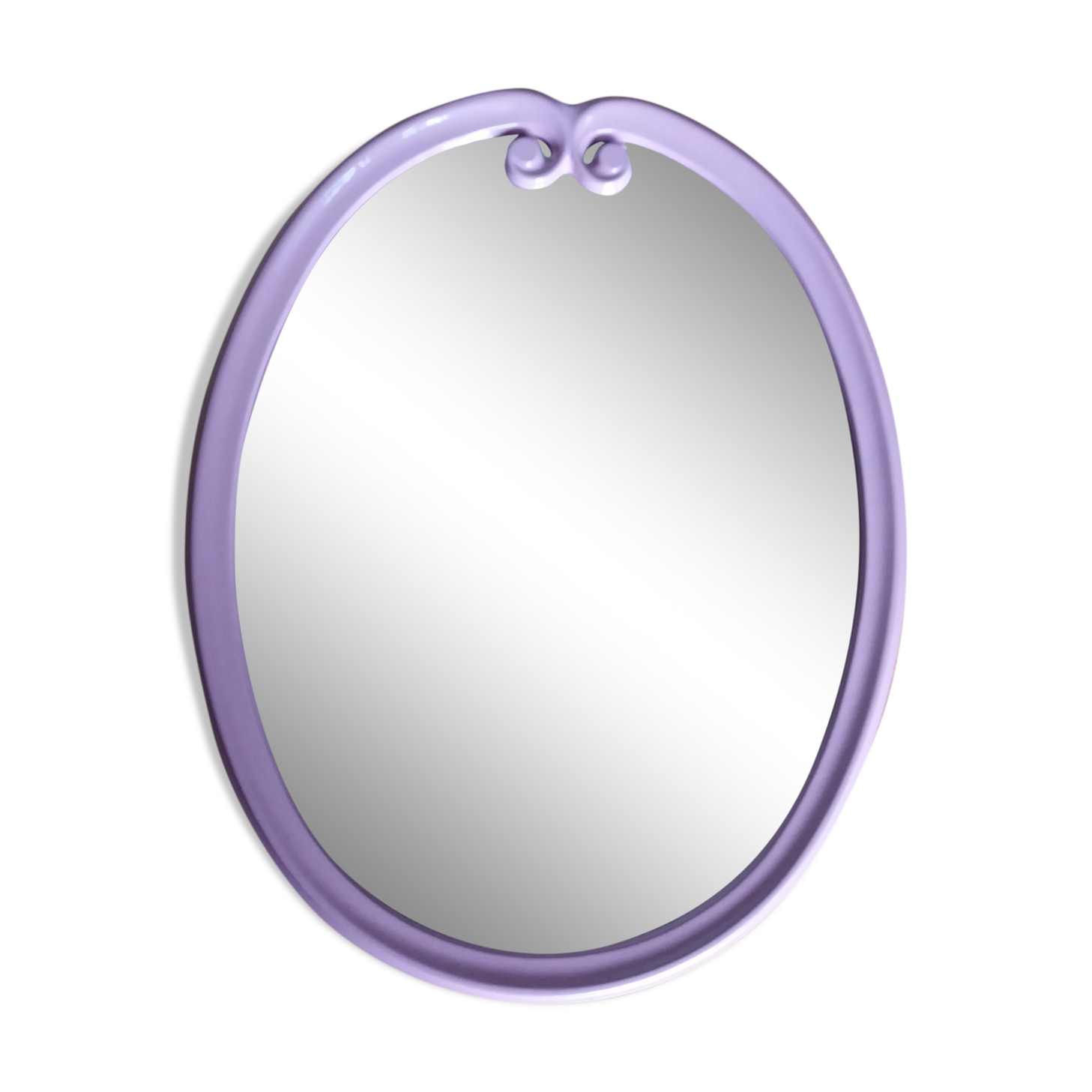 Oval mirror 49x39 frame in enamelled cast iron pink Art Deco