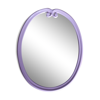 Miroir ovale 49x39 cadre en fonte émaillée rose Art Déco