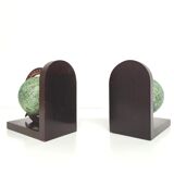 Pair of bookends vintage globe world map wood paper