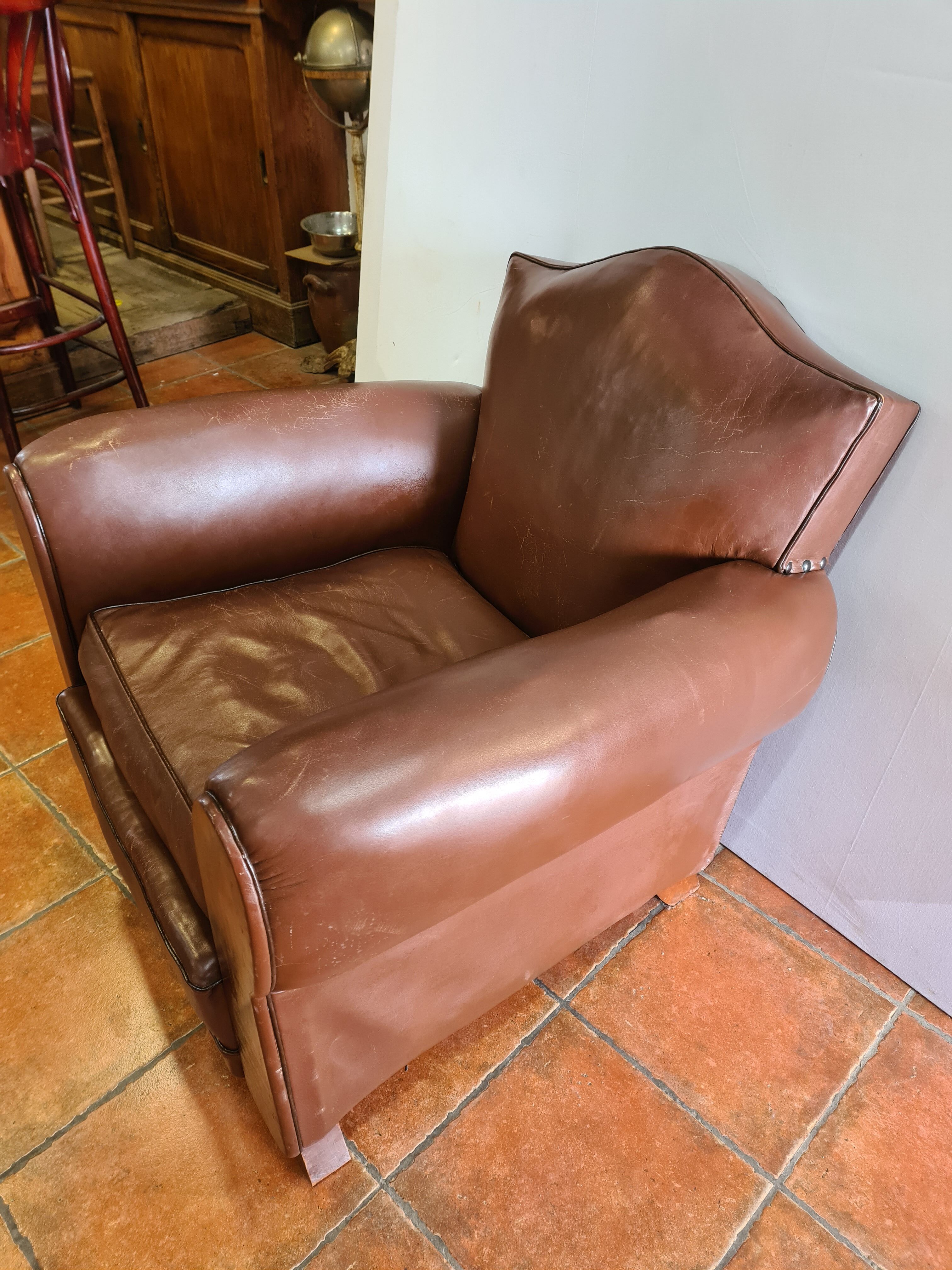 Fauteuil club vintage  en cuir