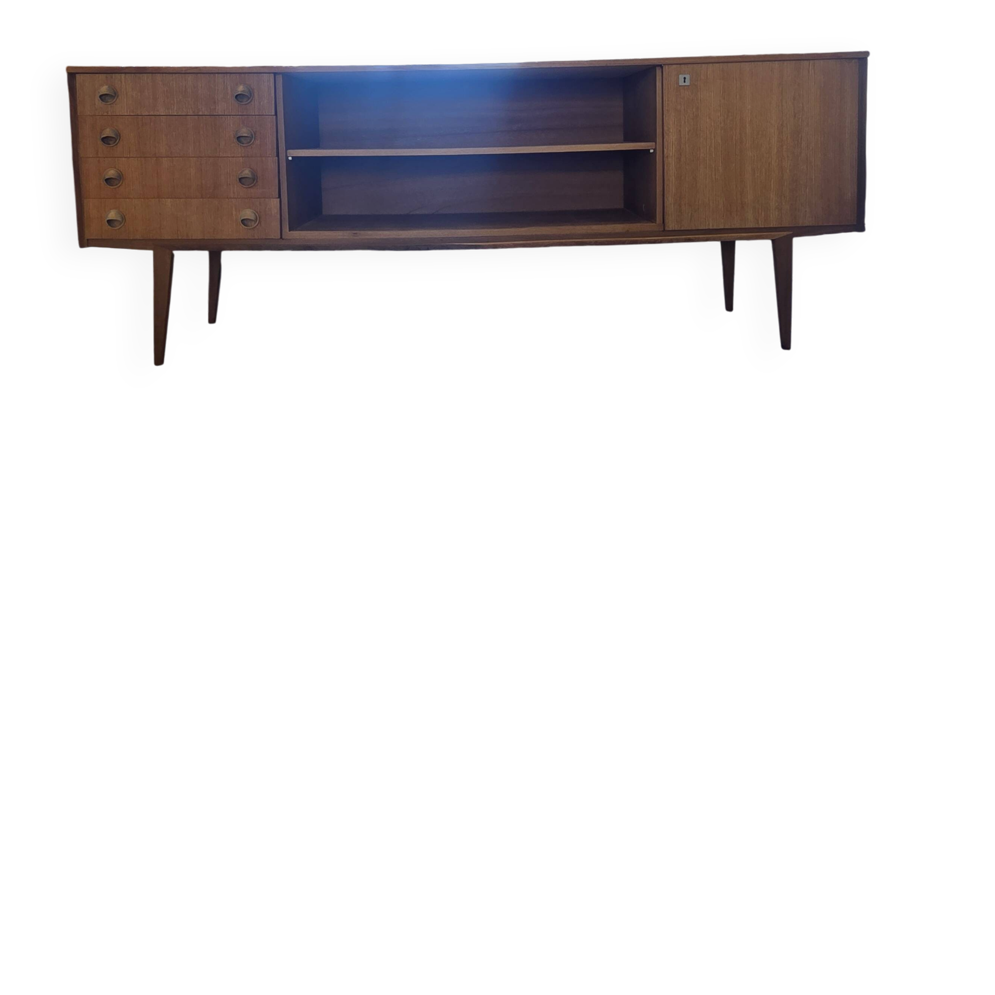 Large vintage teak sideboard 220 cm – 1960s/70s – Scandinavian design