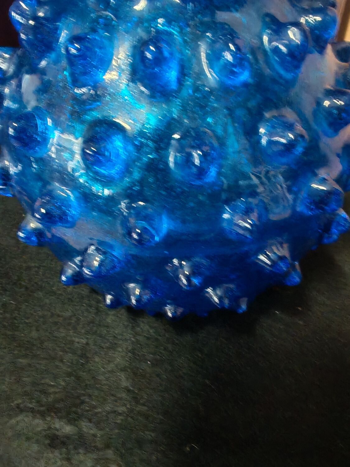 Cobalt blue vase pitcher Empolie in bubbled glass with dots.