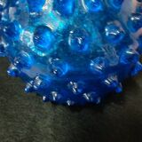 Cobalt blue vase pitcher Empolie in bubbled glass with dots.