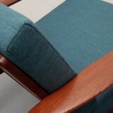 1960s armchair in teak, cushions petrol