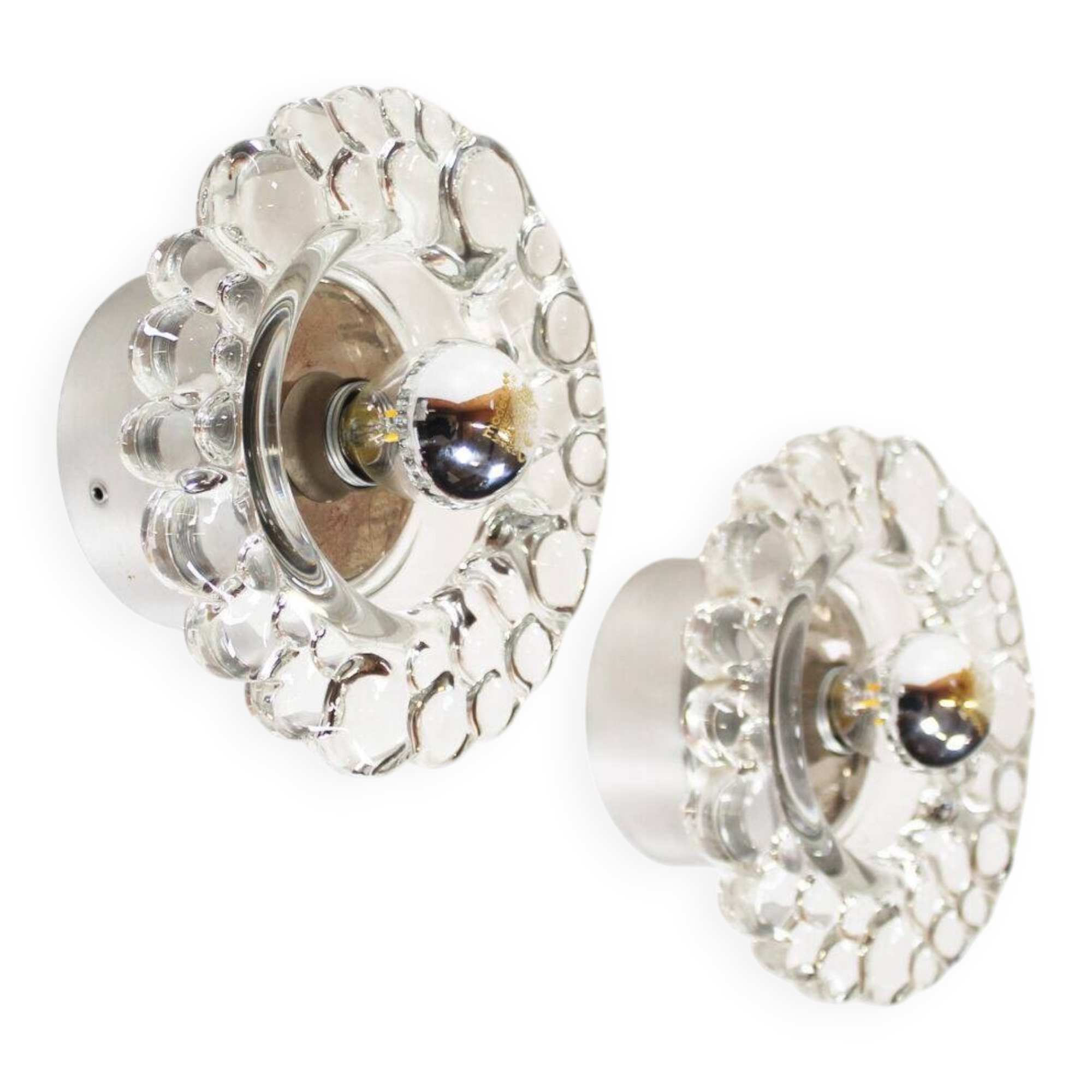 Set (2) of 1970s 'bubble' glass wall lamps attributed to Hillebrand