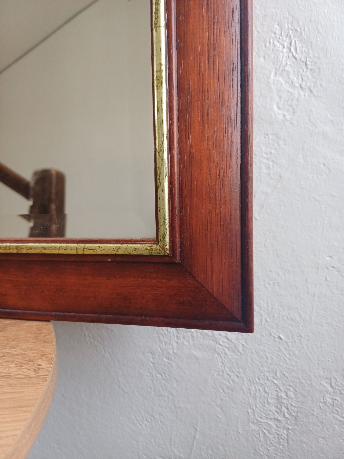 Vintage Cherry Wood Wall Mirror with Gilt Detail & Beveled Glass, 1980