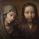 Antique French painting on panel, Christ and the Madonna from 18th century