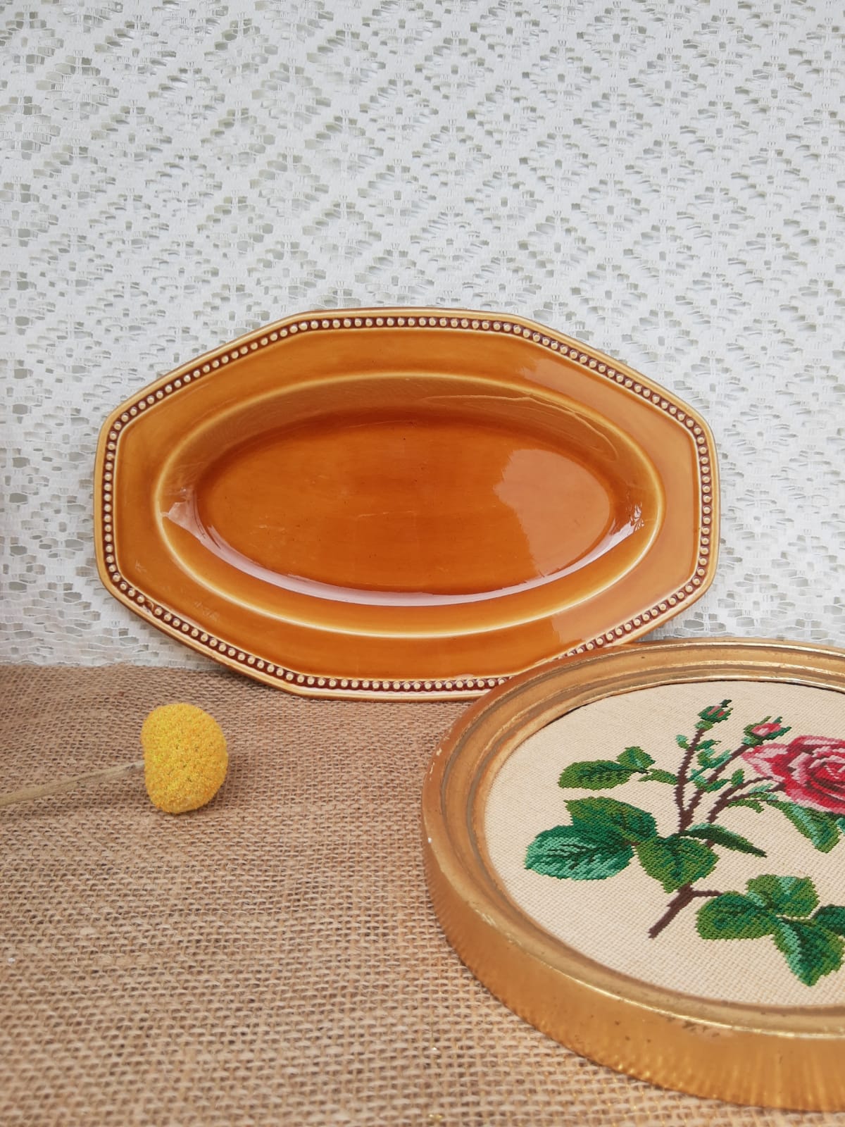 Ravier - plat Longchamp France moutarde - vintage