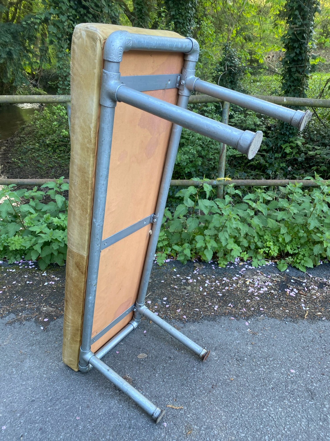 Individual leather and metal design bench