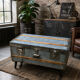 Old zinc trunk with legs, industrial console