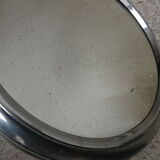 Art-deco chrome metal round mirror tray