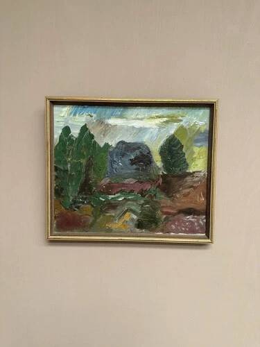 Mid-Century Oil on Canvas "Landscape" by Gunnar G, Vintage & Framed 49x41cm
