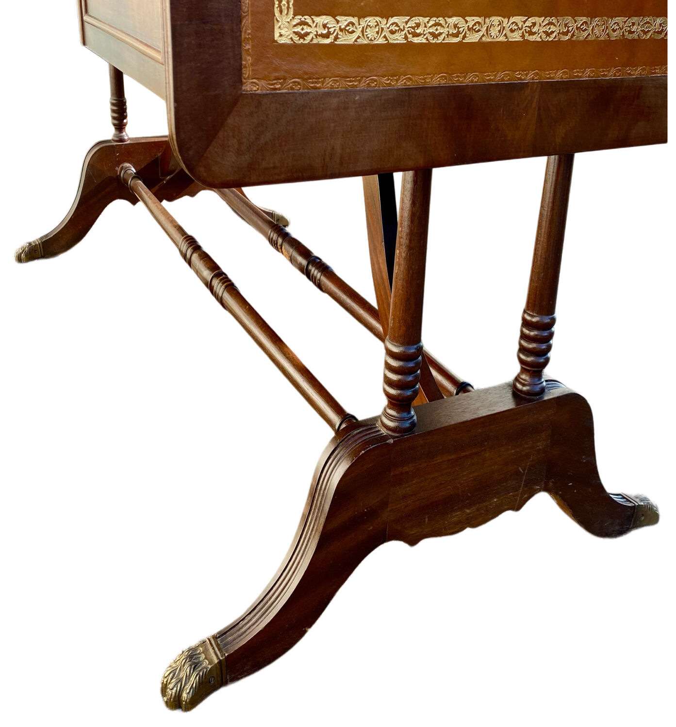 English desk, double-sided table with mahogany extension.