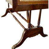 English desk, double-sided table with mahogany extension.