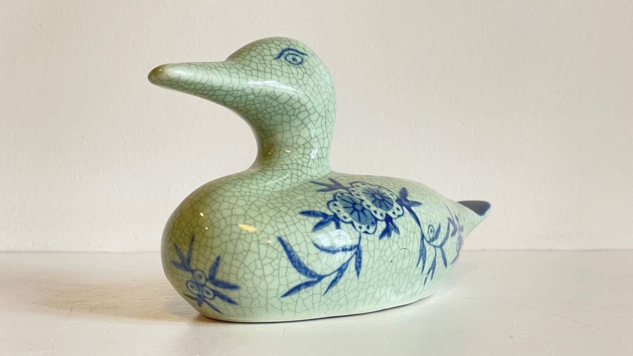 Vintage Blue Ceramic Duck