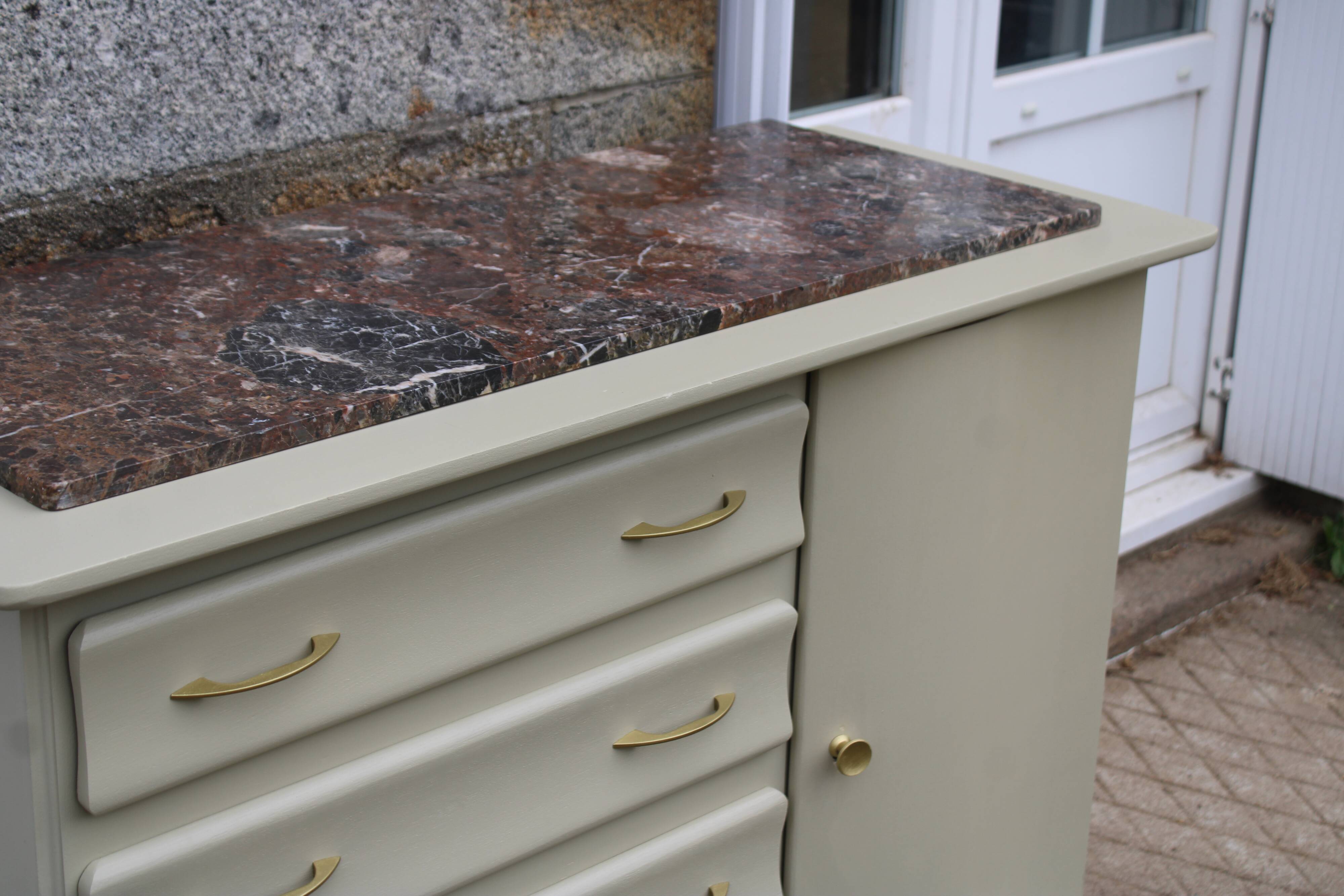 Asymmetrical Art Deco Chest of Drawers – Marble & Cream Green