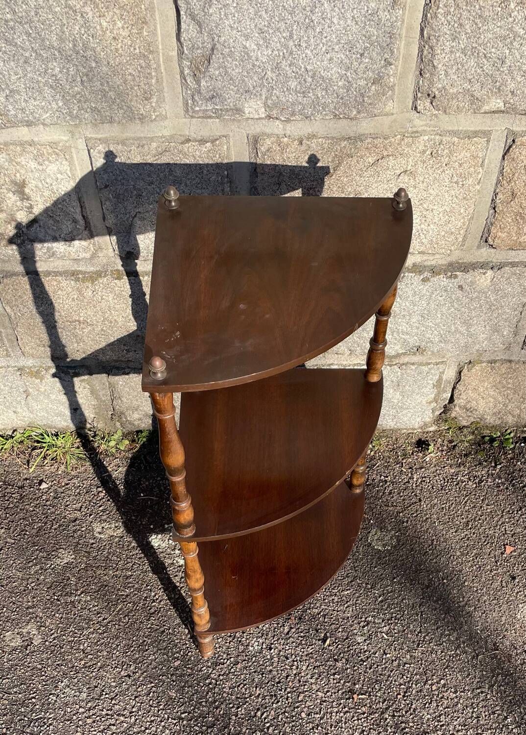 Vintage French wooden corner unit with three shelves