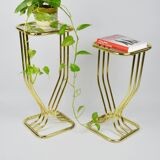 Table d'appoint en métal doré et verre, années 1980