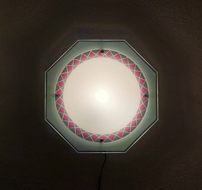Vintage glass ceiling lamp 80s
