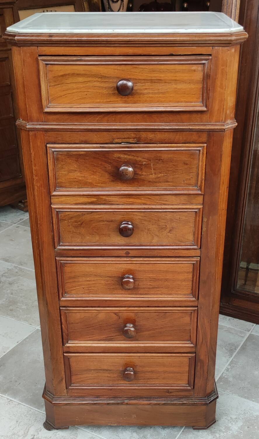 Old Chiffonier Bedside Table White Marble Top