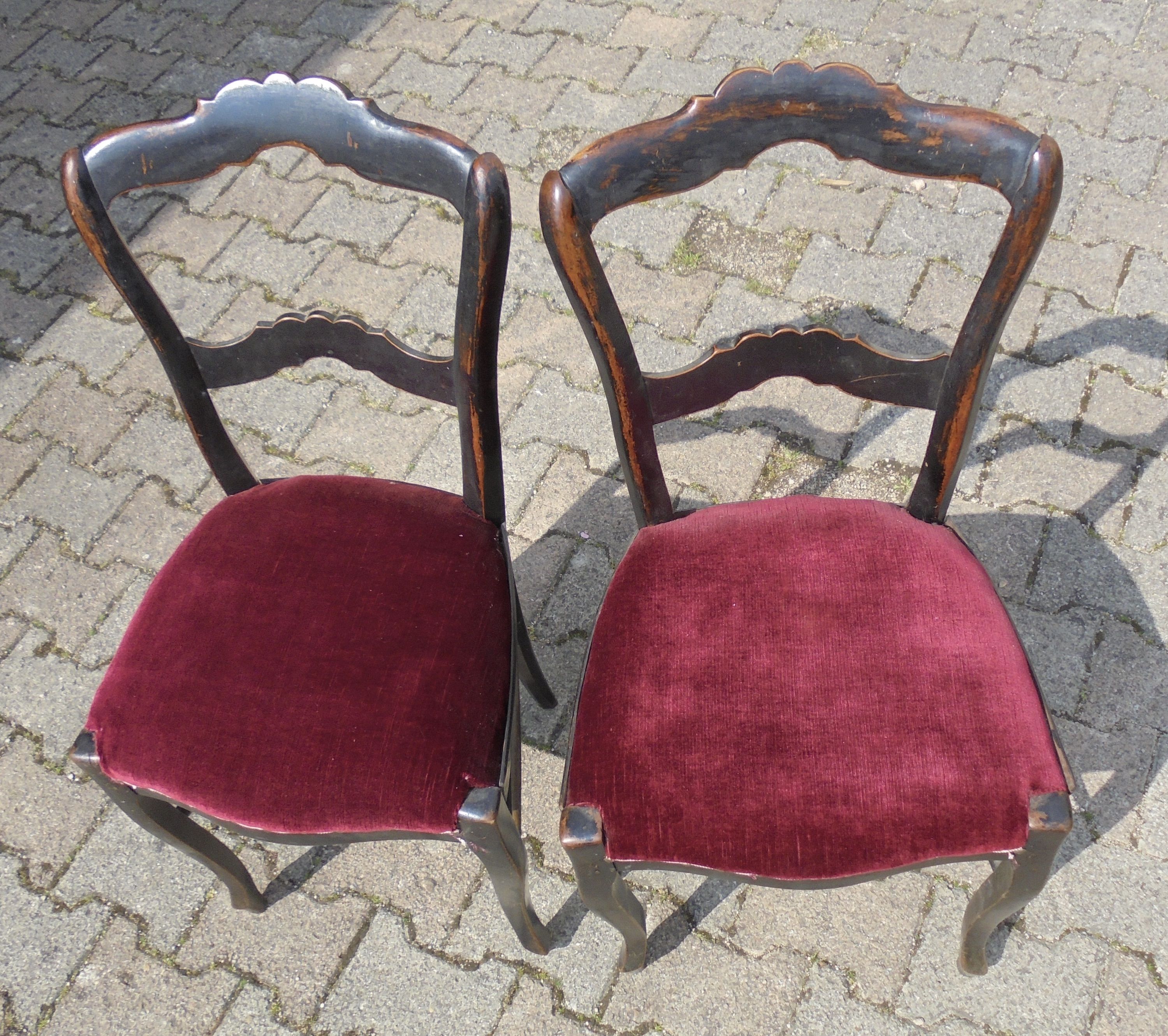 Pair of chairs Napoleon III blackened wood and seat red velvet