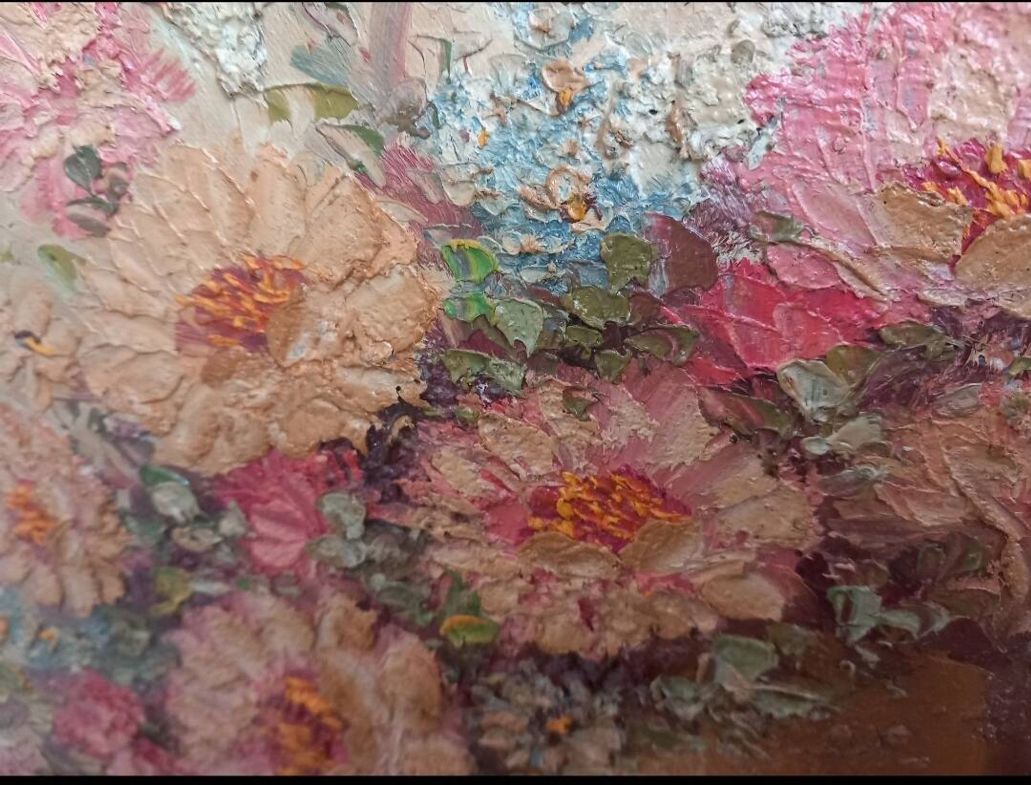 Oil on canvas "Roses" – HELMAN – Vintage Impasto with knife