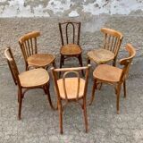 Série de 6 anciennes chaises bistrot en bois courbé