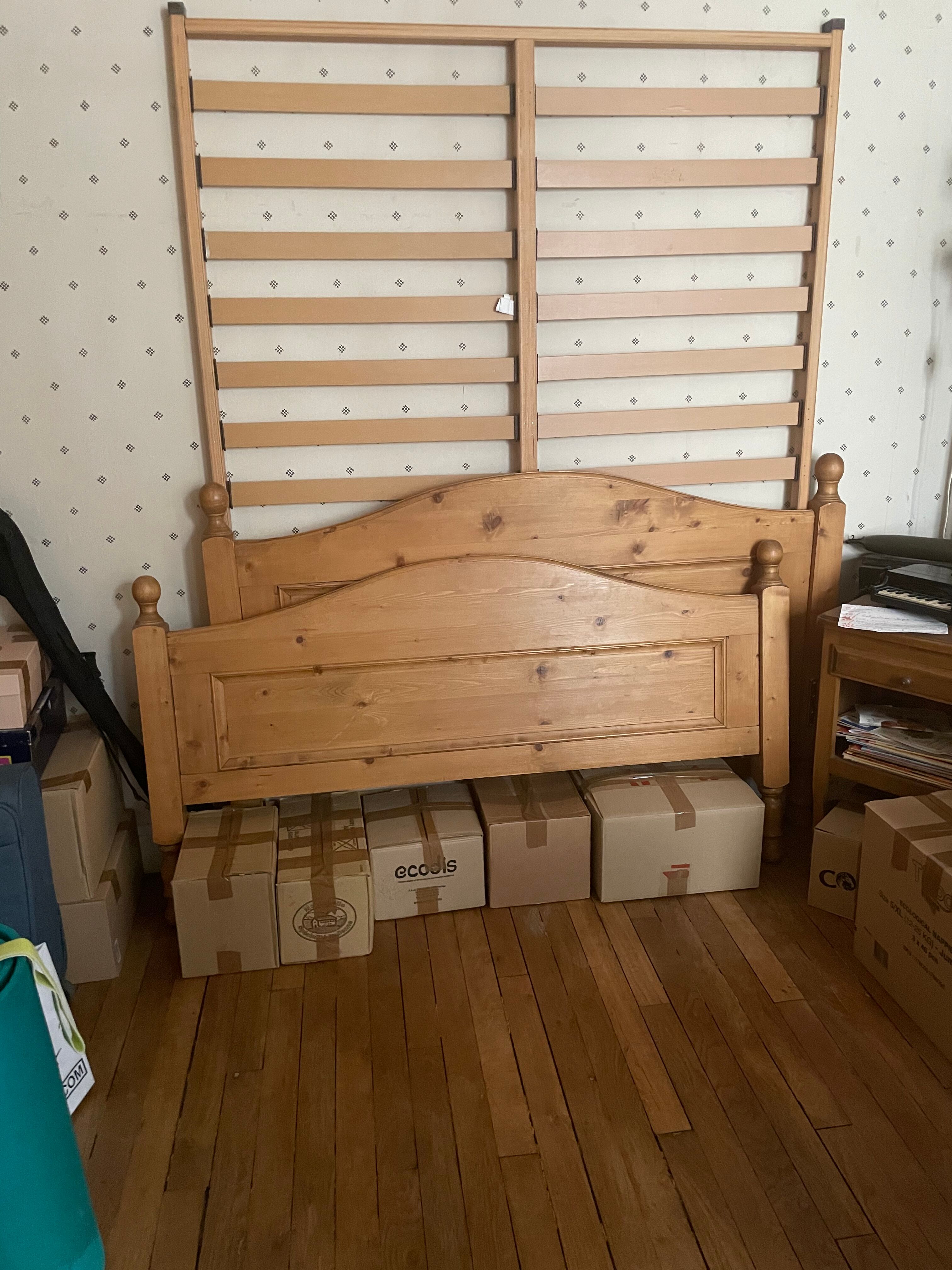 Vintage pine interior bed for two people