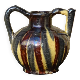 French antique water pitcher or orjol with striped glaze