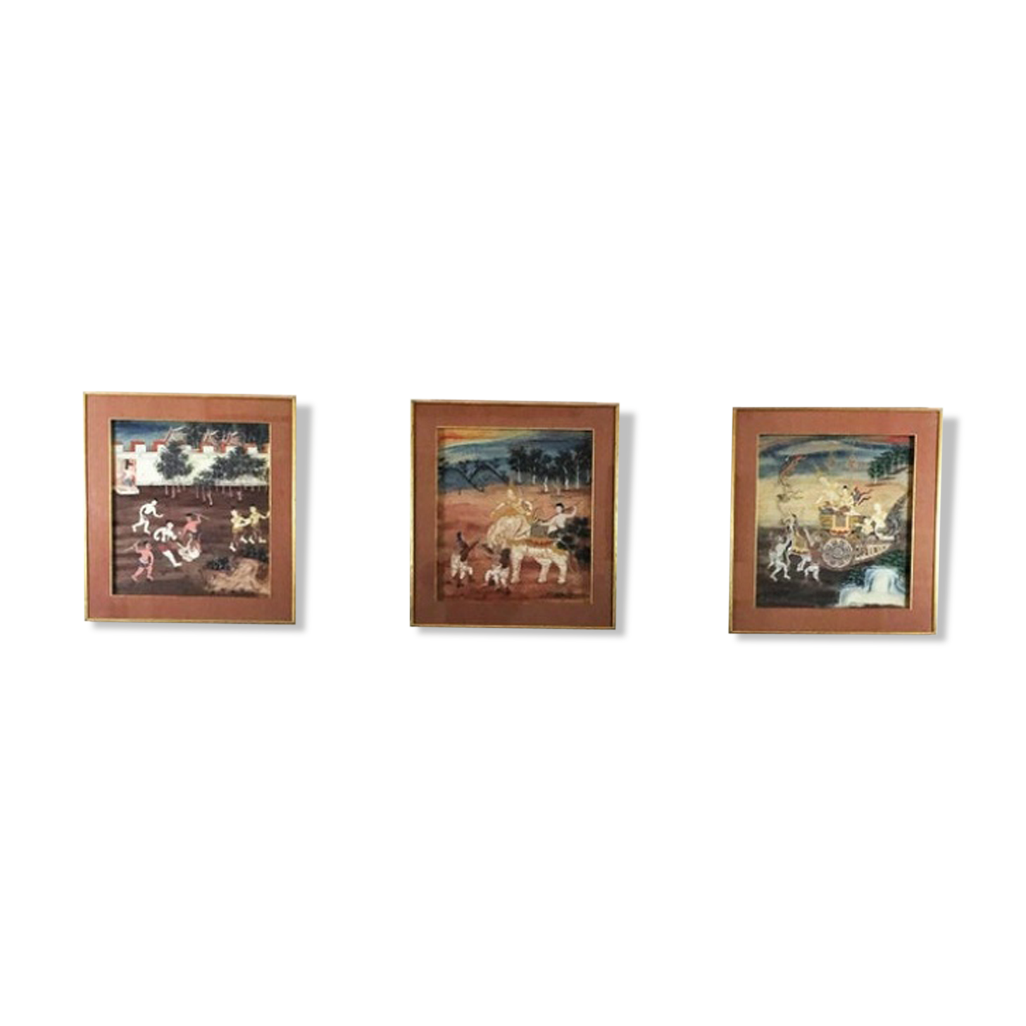 Set of 3 Thai paintings, Rattanakosin, nineteenth century