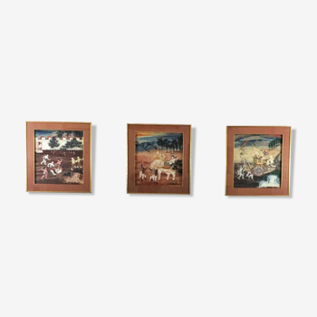 Set of 3 Thai paintings, Rattanakosin, nineteenth century