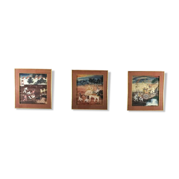Ensemble de 3 peintures thaïlandaises, Rattanakosin, XIXème siècle