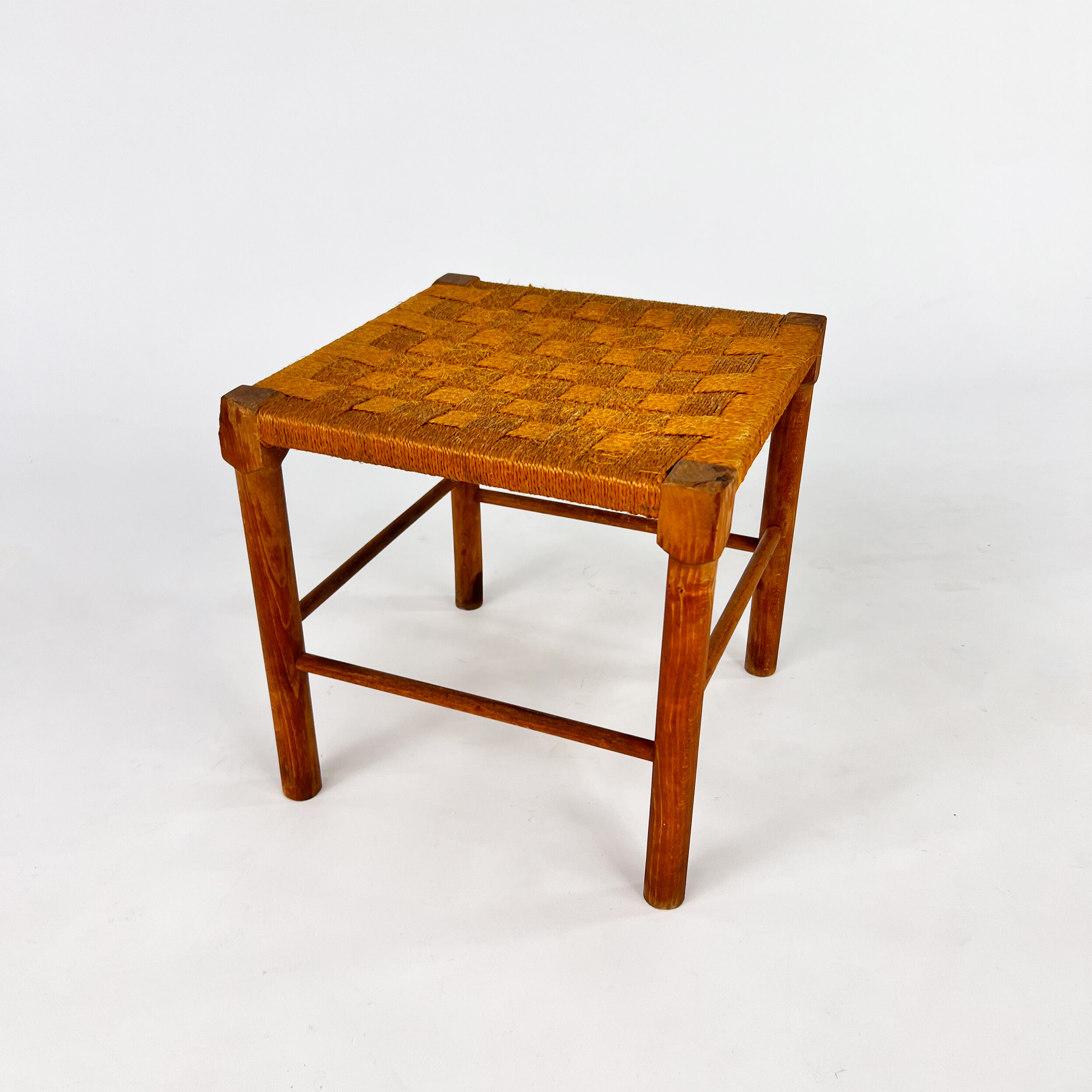 Tabouret en pin massif et corde, années 1950