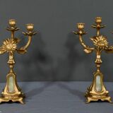 Pair of candelabra in gilded spelter and onyx – 1940
