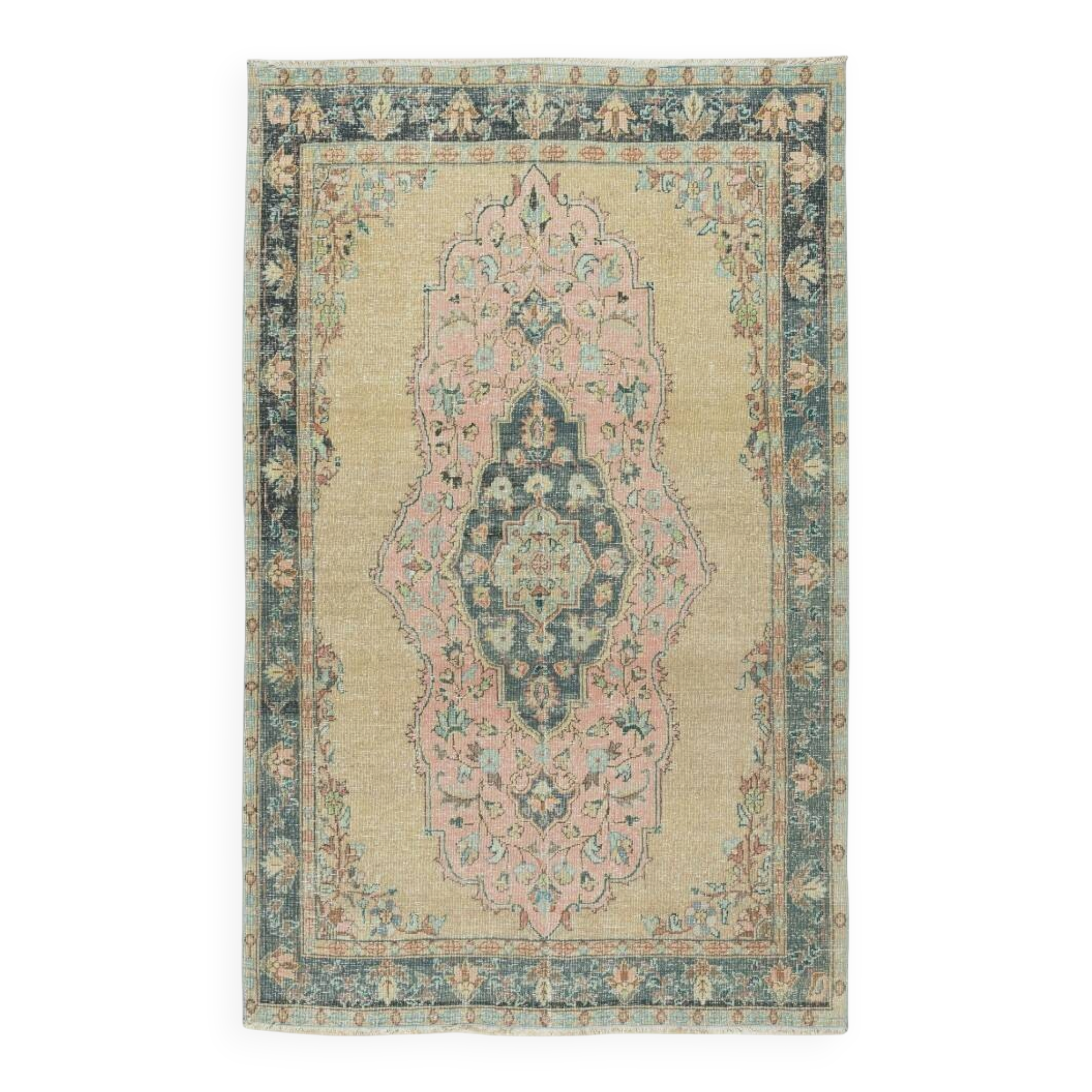 Vintage Handmade Turkish Area Rug with Medallion Design