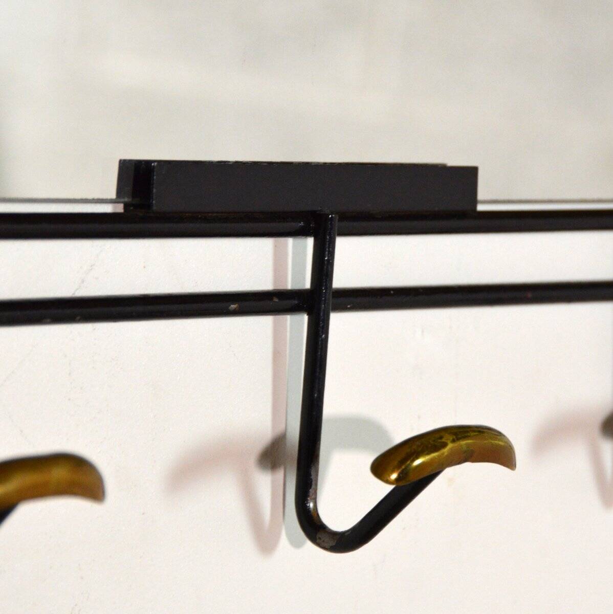 Black and gold brass wall-mounted coat rack / hat rack, 1950s