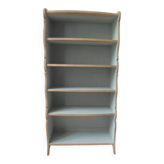 Small vintage bookcase, 5 fixed shelves, interior sublimated in verdigris.