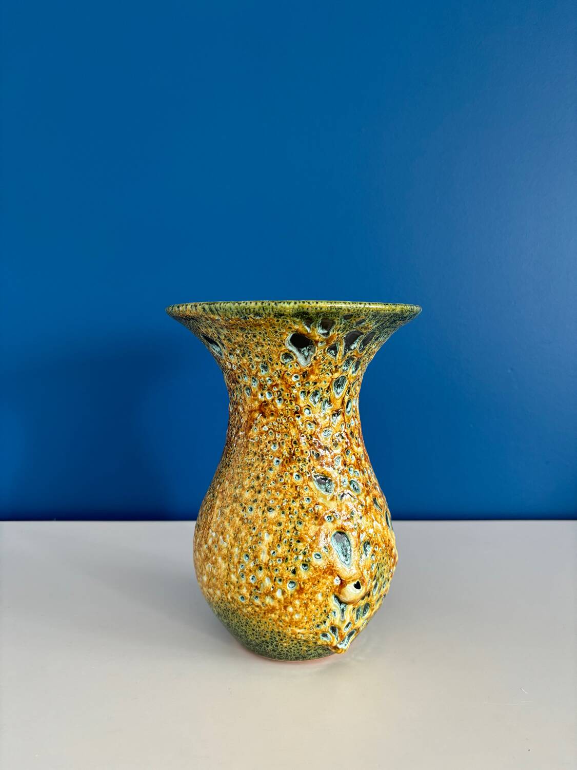 Vintage fat lava ceramic seafoam vase