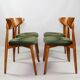 Scandinavian design dining room chairs in green velvet, set of 4