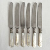 6 antique mother-of-pearl and silver-plated metal knives