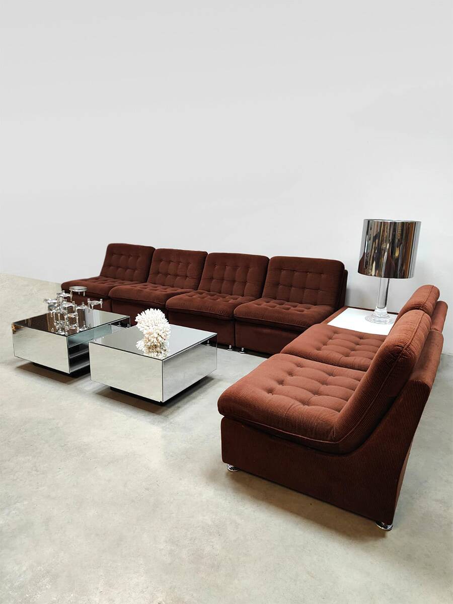 Canapé modulable vintage en velours rembourré « Sunset brown »