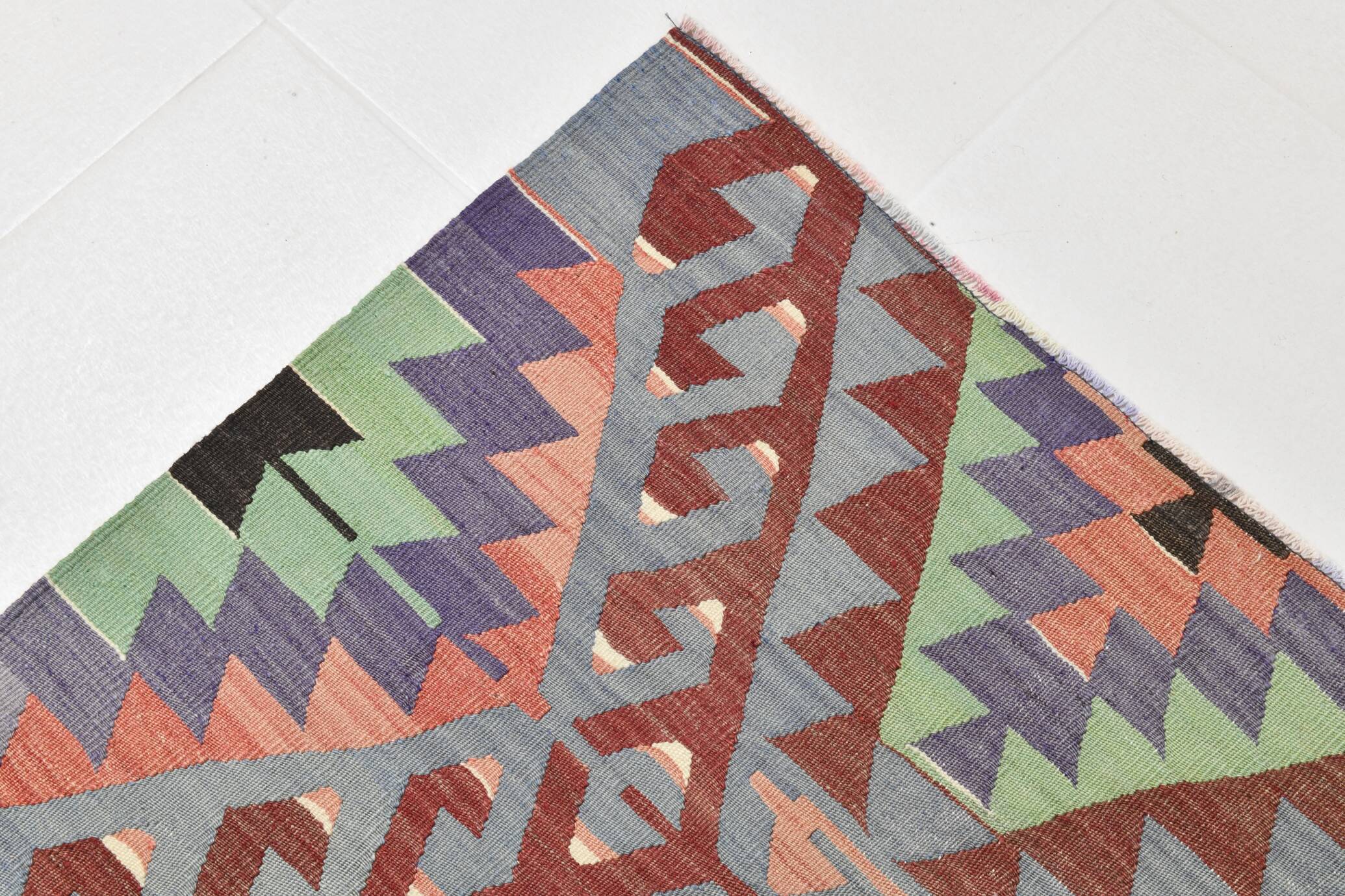 6x9 Green & Salmon Geometric Kilim Rug, 177x266Cm