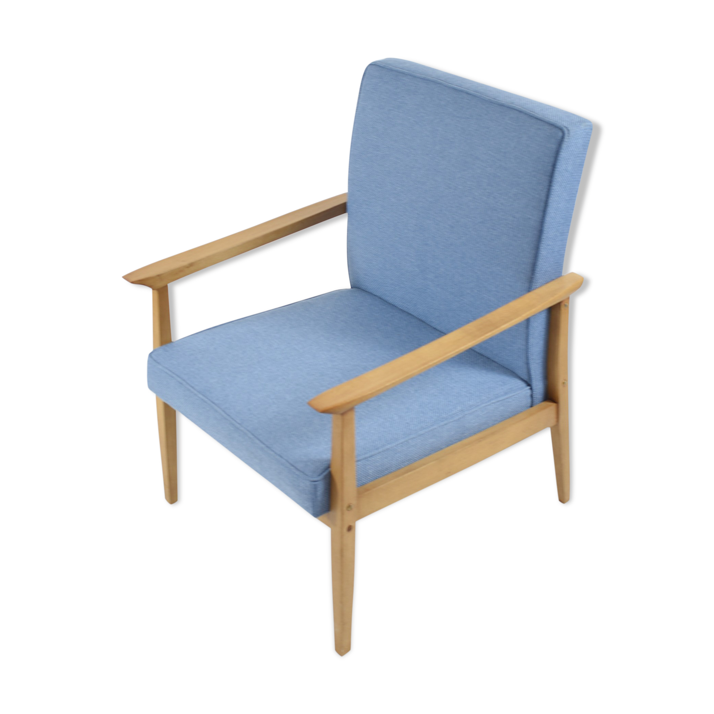 Vintage armchair 1970s, fully refubrished, blue fabric