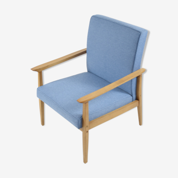Vintage armchair 1970s, fully refubrished, blue fabric