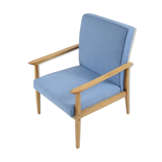 Vintage armchair 1970s, fully refubrished, blue fabric