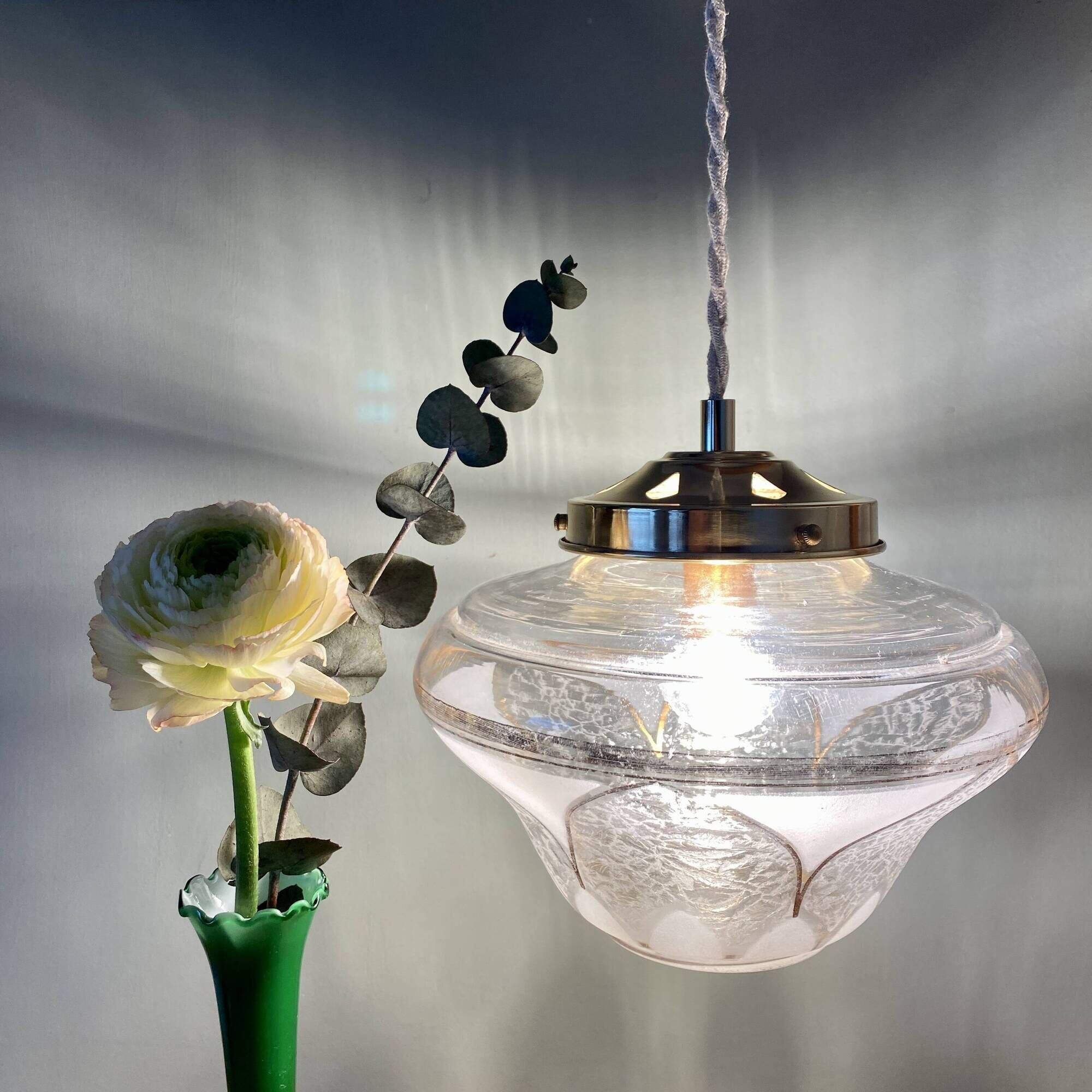 Vintage art deco globe pendant lights in white and gold frosted glass