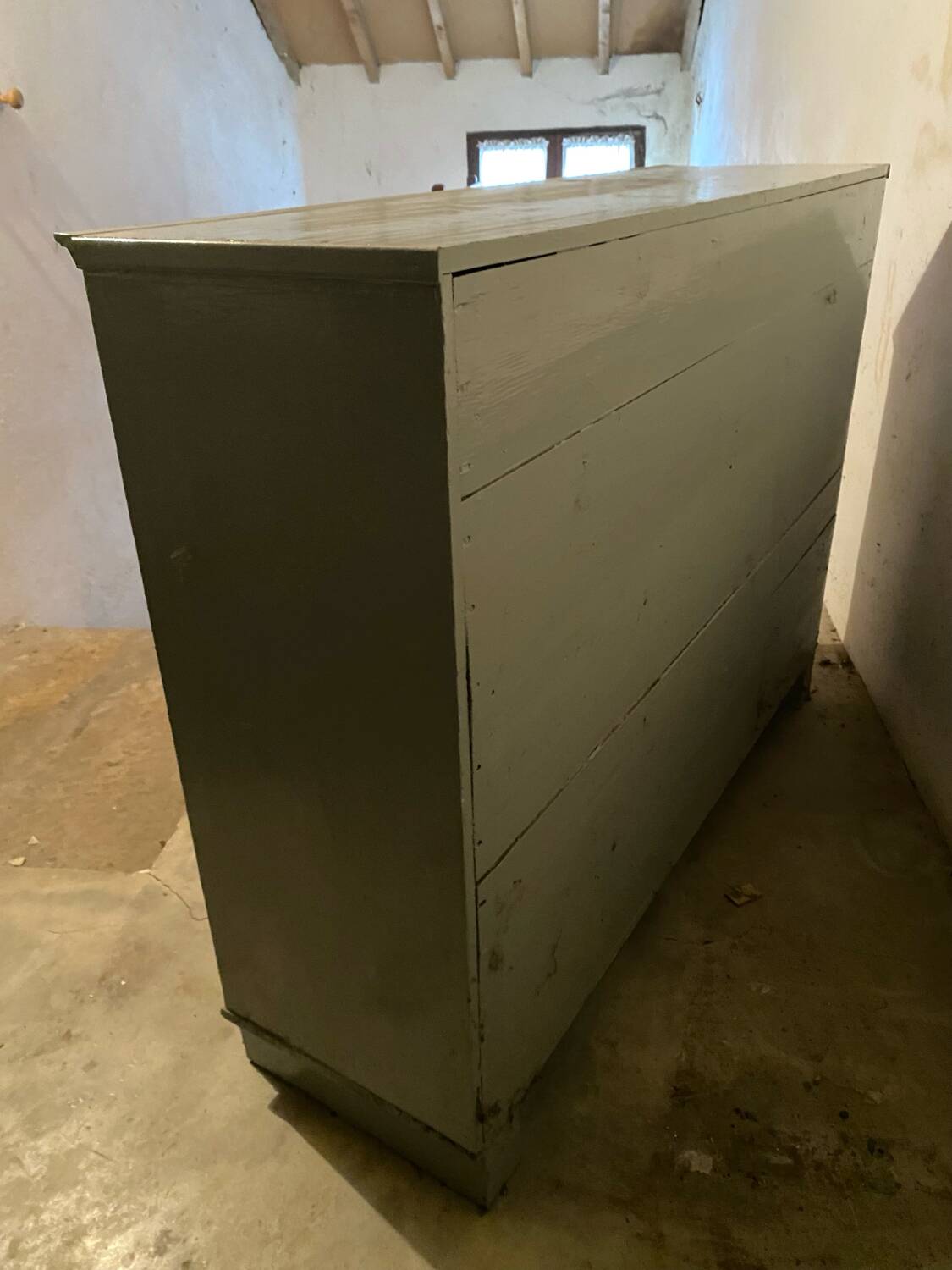Antique vintage two-door sideboard in cloud gray