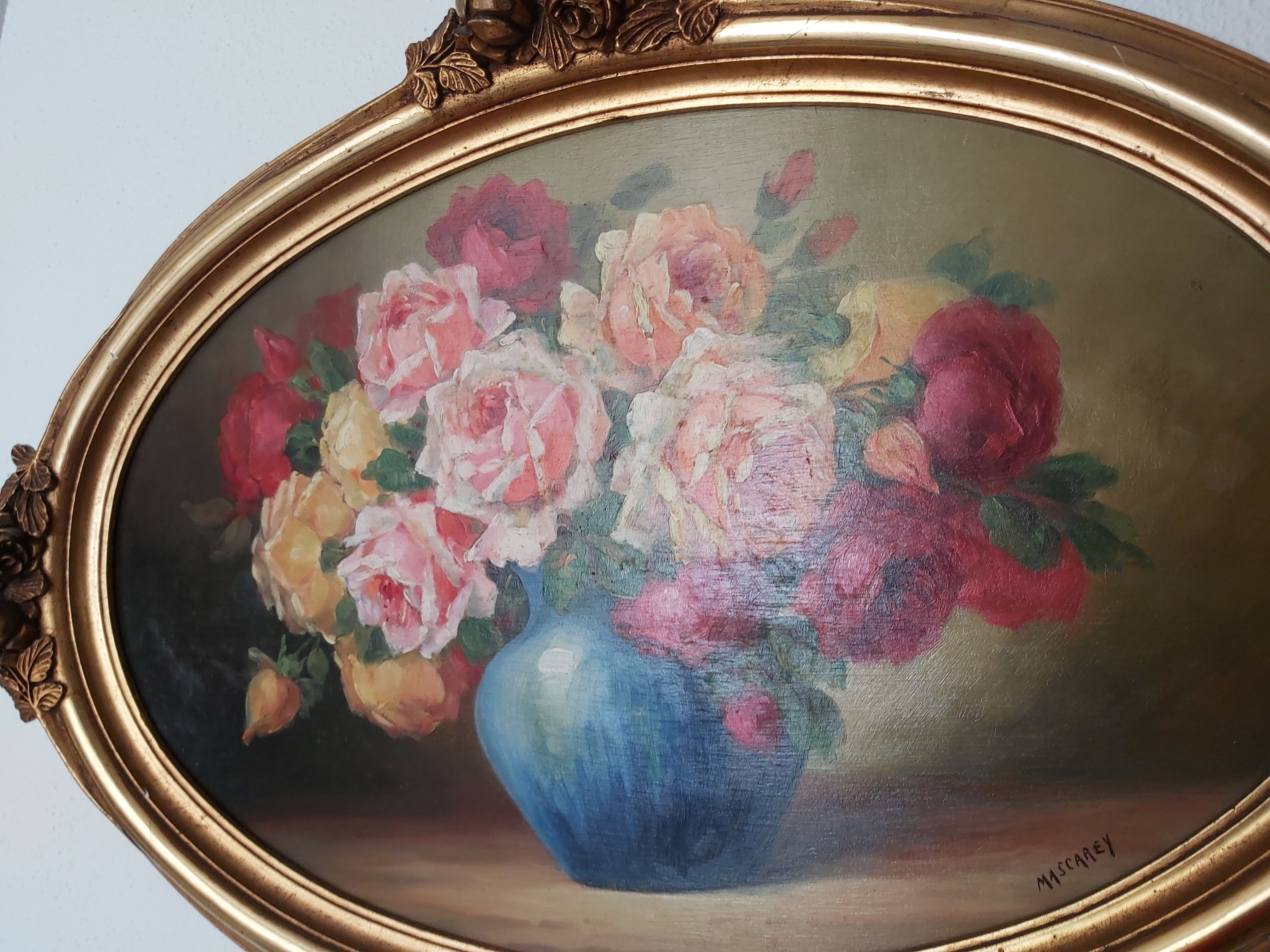Oil on flower bouquet panel by Mascarey